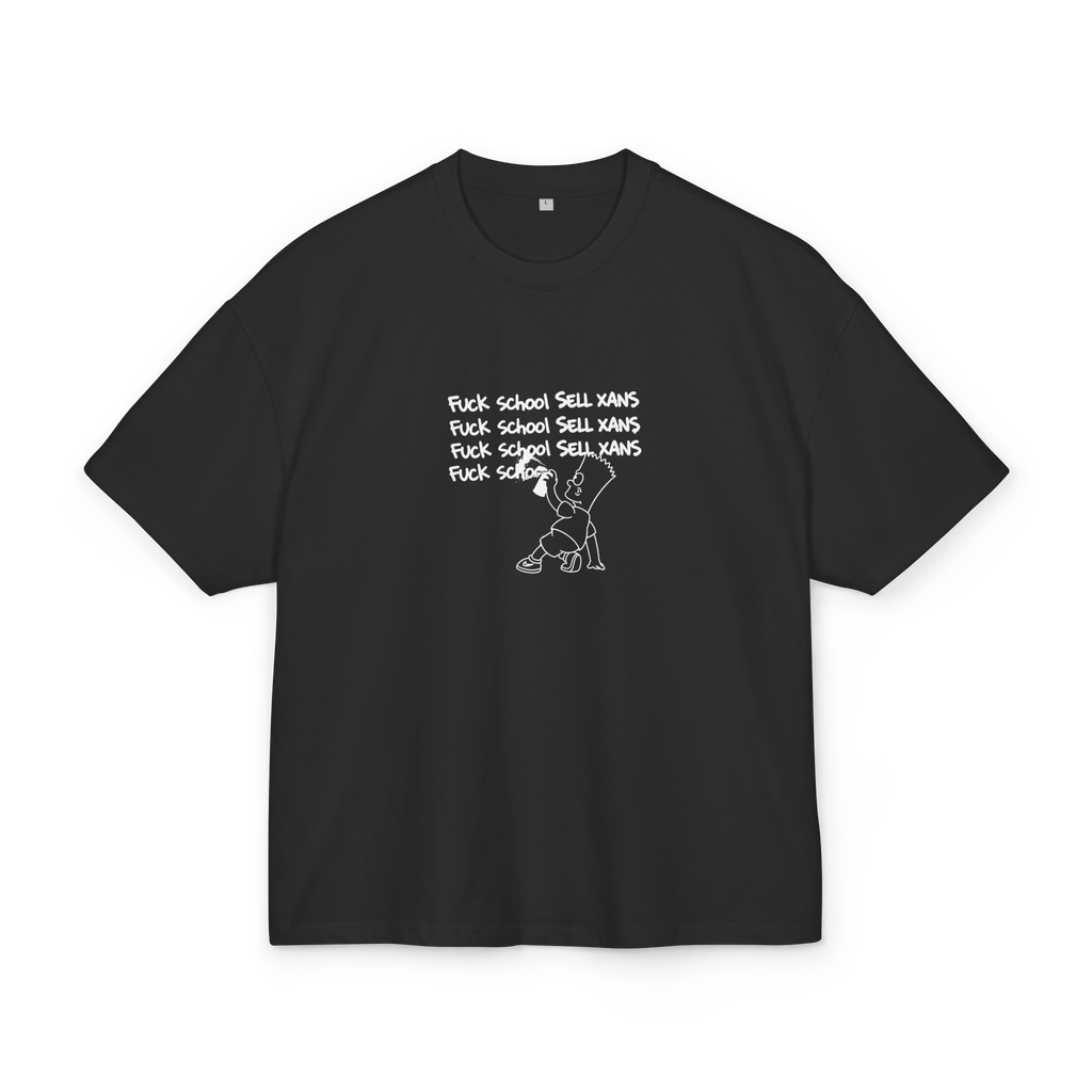 Black heavyweight t-shirt with Bart Simpson 'FUCK SCHOOL SELL XANS' graffiti graphic - Offnoir