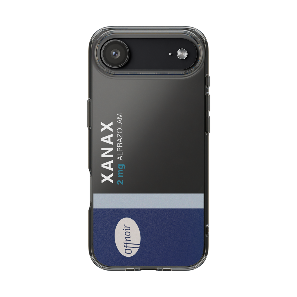 Phone case with Xanax branding on a white background
